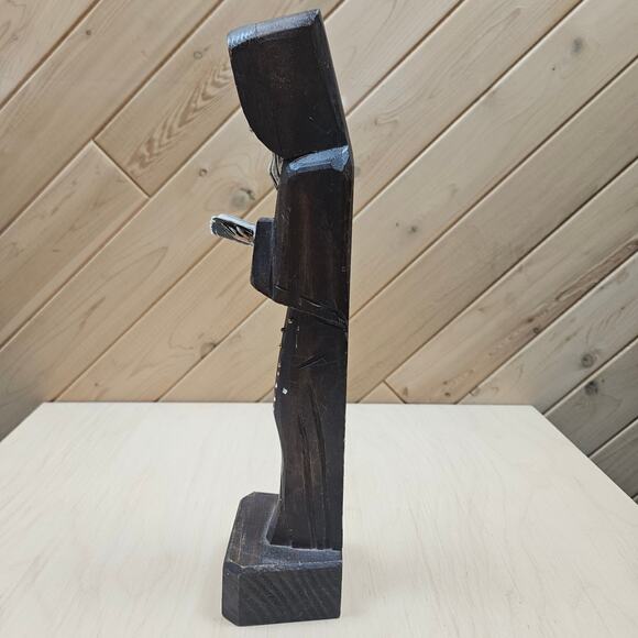 Vintage Carved Wood Monk Religious Figure Holding Bible W/Rosary Statue Priest - Picture 2 of 8